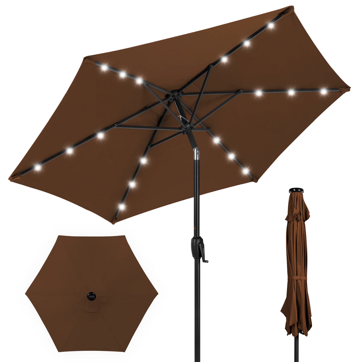 7.5ft Solar Patio Umbrella with Tilt, Crank, LED Lights G780808
