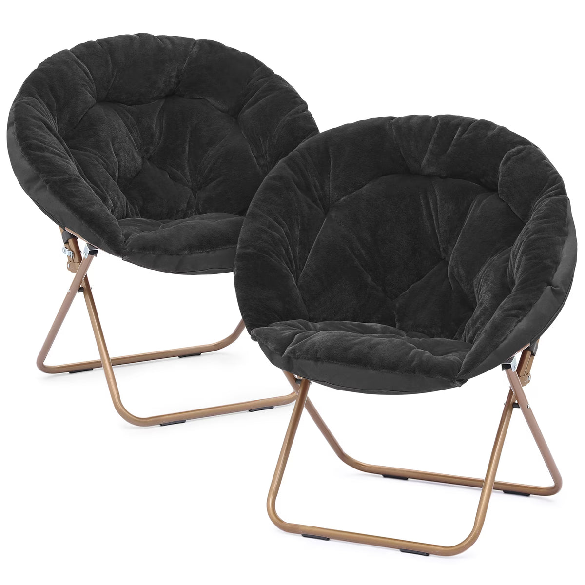 Black Faux Fur Folding Accent Chair with Metal Frame K445170
