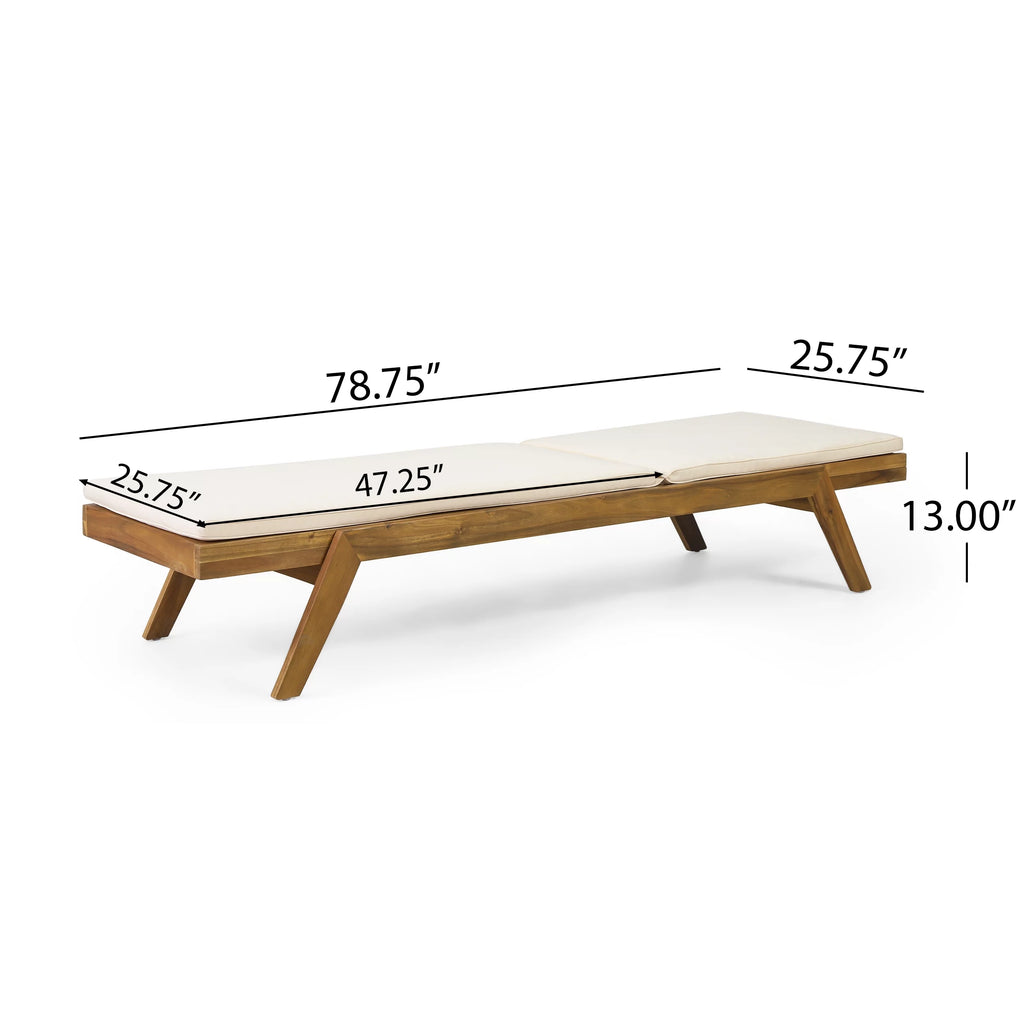Teak Acacia Wood Chaise Lounge with Cream Cushions, Set of 4 P914800