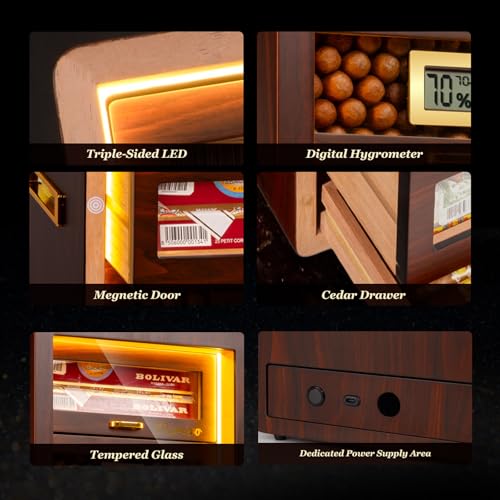 Cigar Humidor Cabinet with Digital Hygrometer and 4 Cedar Wood Drawers Q514