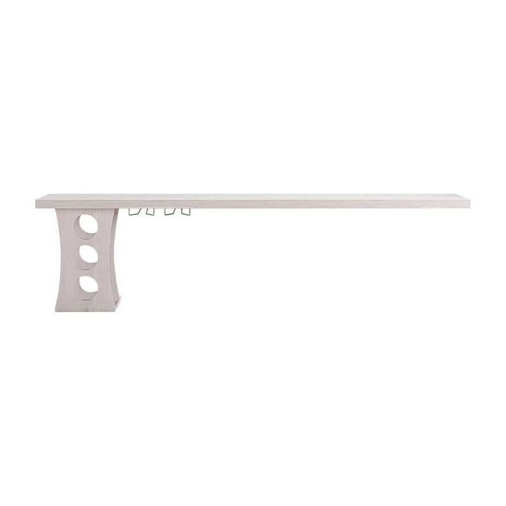 White Oak Wood Floating Bar Table with Wine Rack U10426