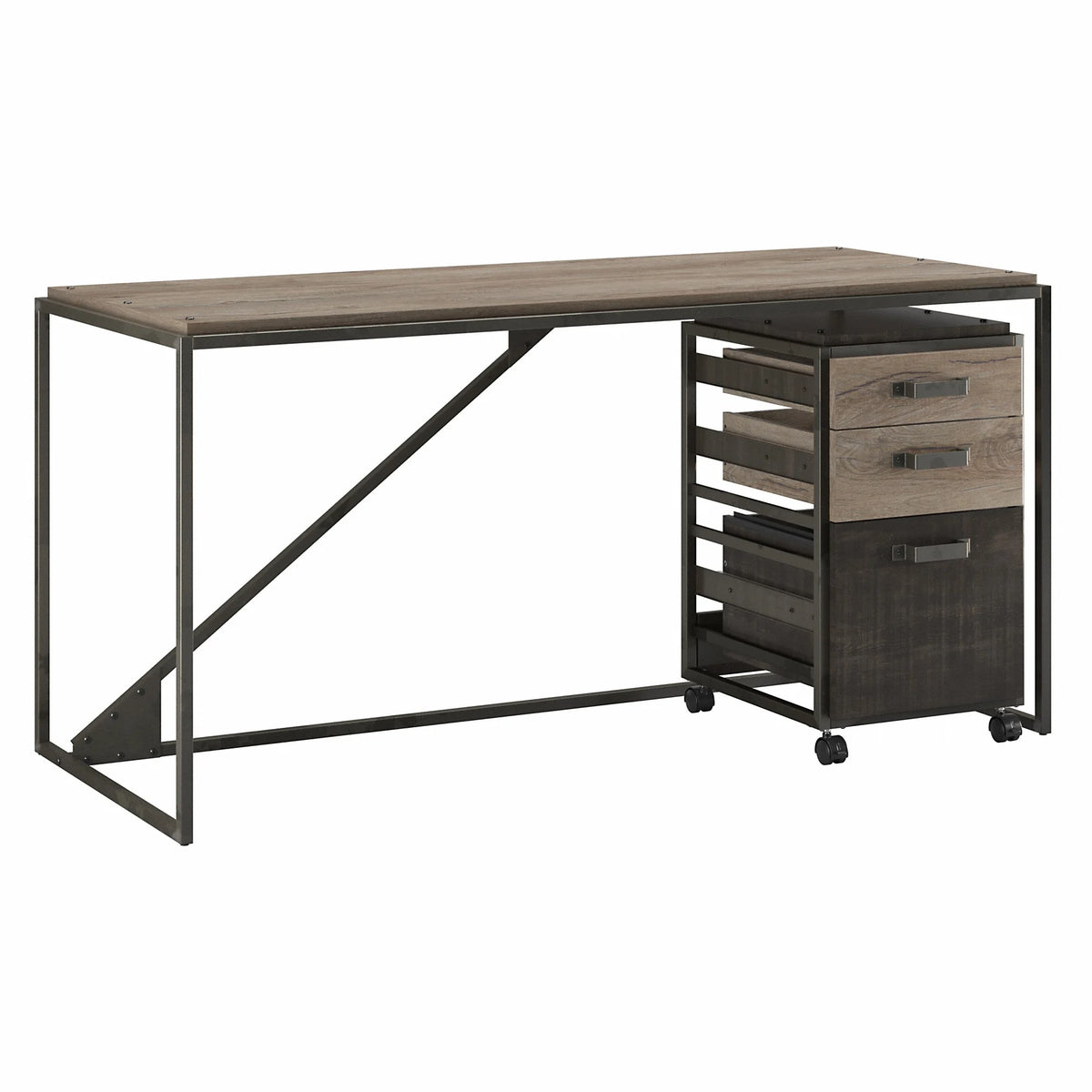62" Industrial Writing Desk with Mobile File Cabinet N46800