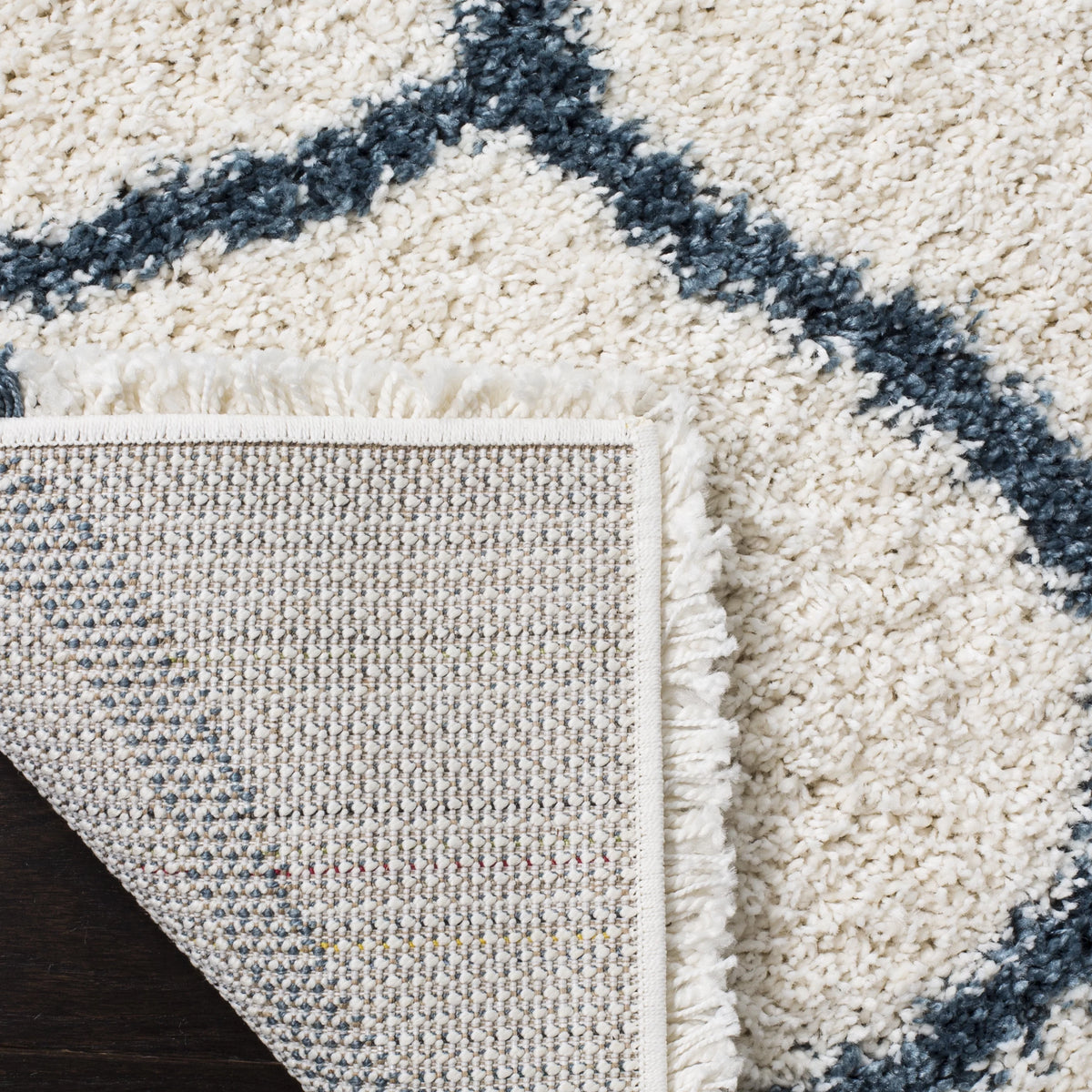 Ivory Slate Blue Geometric Shag Area Rug 7' x 7' Square T244