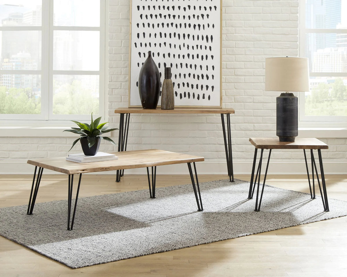 End Table with Hairpin Leg Natural and Matte Black U569530
