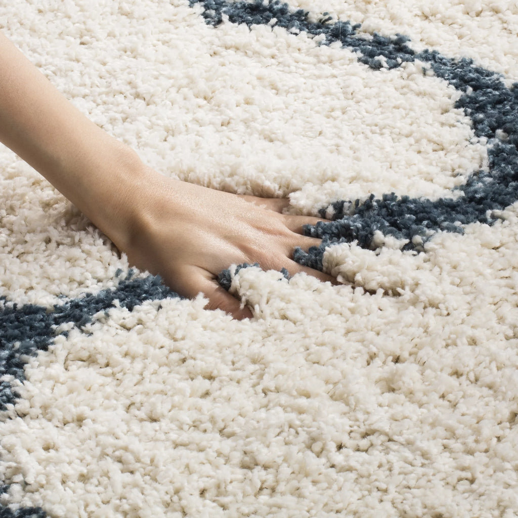 Ivory Slate Blue Geometric Shag Area Rug 7' x 7' Square T244