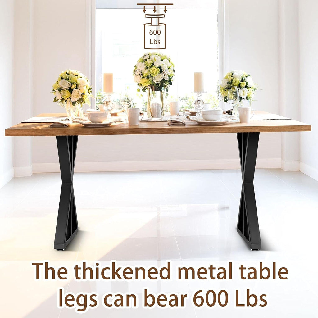 Metal Table Legs X Shape Set of 2 Black Cast Iron H480