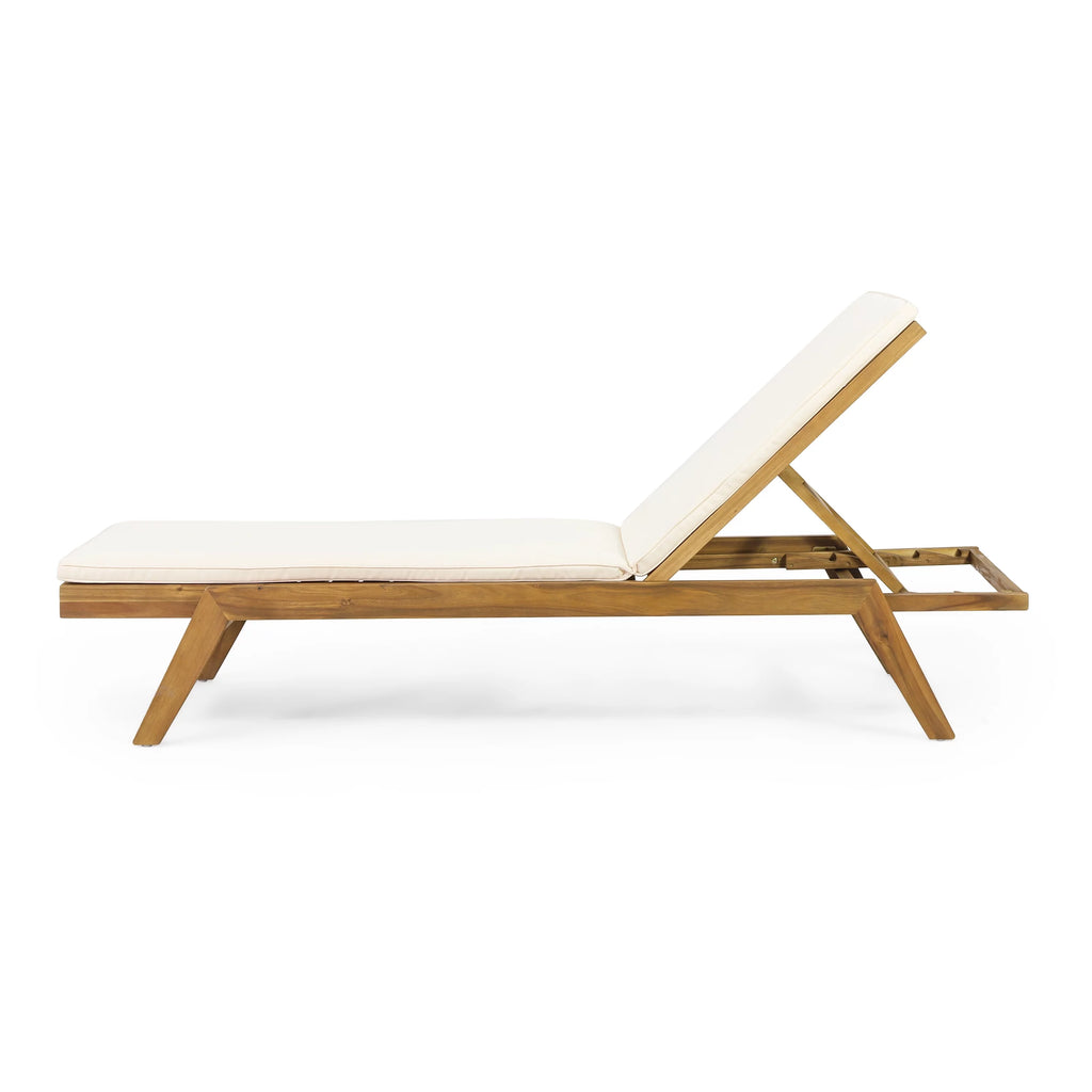 Teak Acacia Wood Chaise Lounge with Cream Cushions, Set of 4 P914800