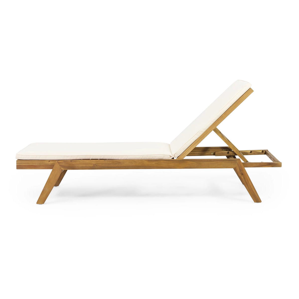 Teak Acacia Wood Chaise Lounge with Cream Cushions, Set of 4 P914800