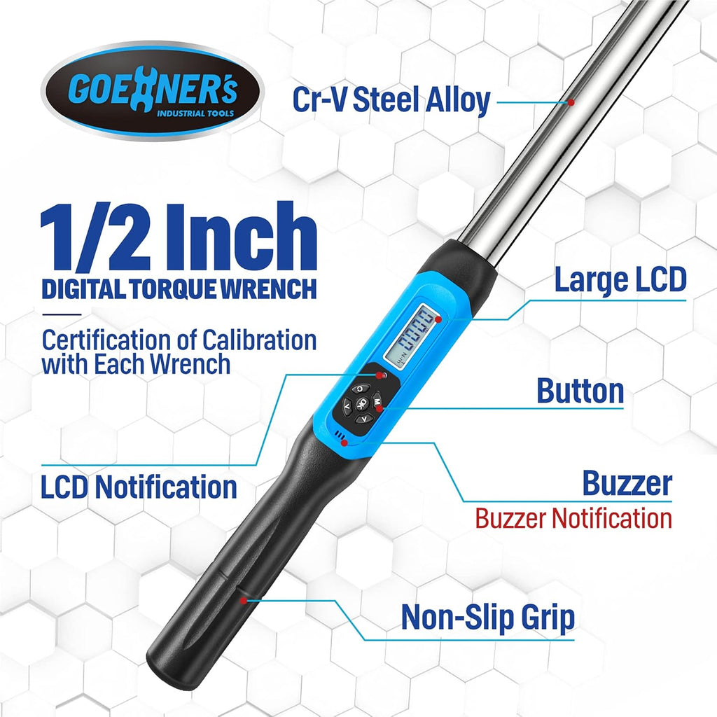 1/2" Drive Digital Torque Wrench, 12.5-250 ft.-lb./17-340 N.m., Electronic Torque Wrench N377