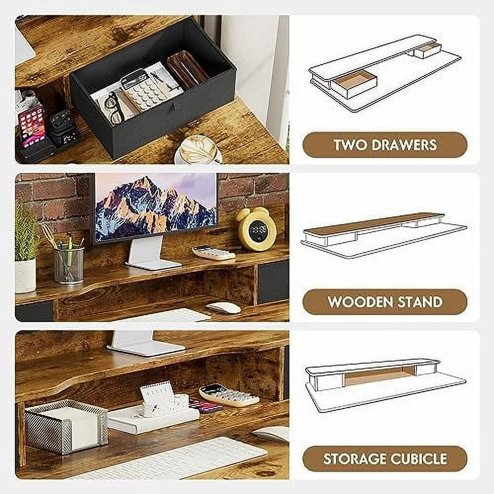 Electric Standing Desk with Triple Drawers 55 x 24 Inch Rustic Brown Z4676