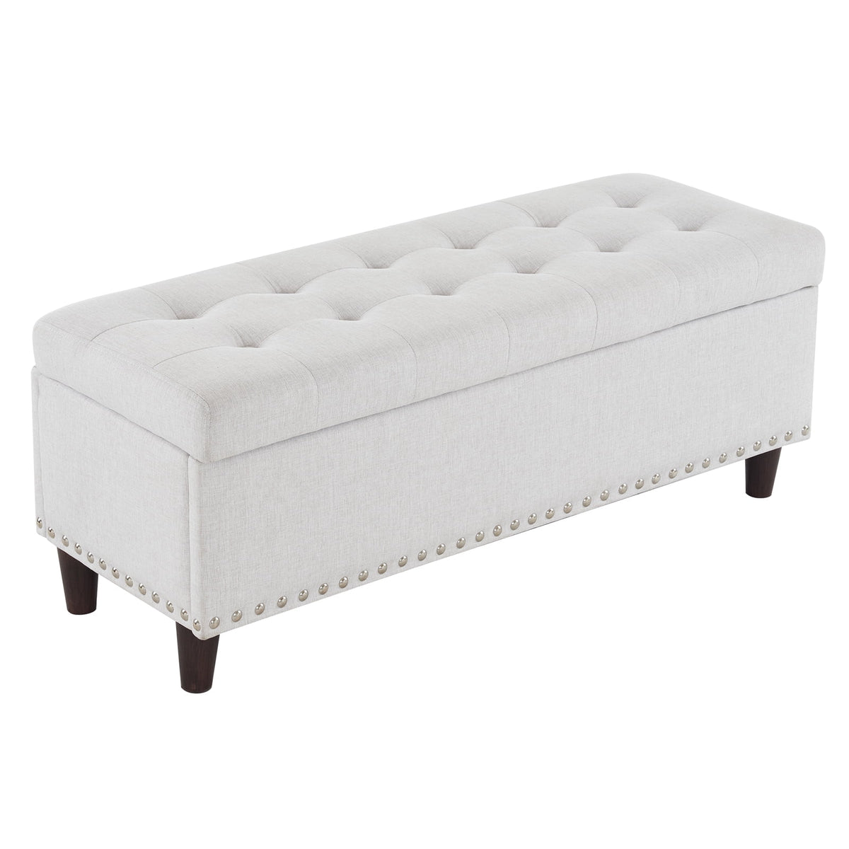 Off-White Linen Upholstered Storage Bench A228404