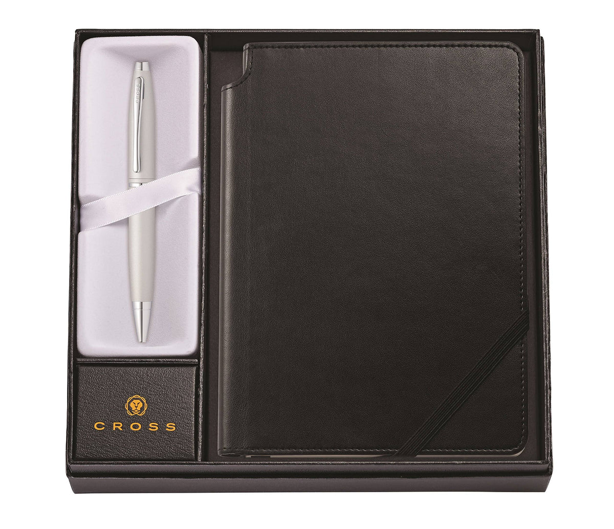 Satin Chrome Ballpoint Pen and Black Medium Journal V395