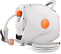Wall Mount Retractable Garden Hose Reel, 82 FT 5/8 Inch, 8 Patterns Nozzles, Brass Connector S7905