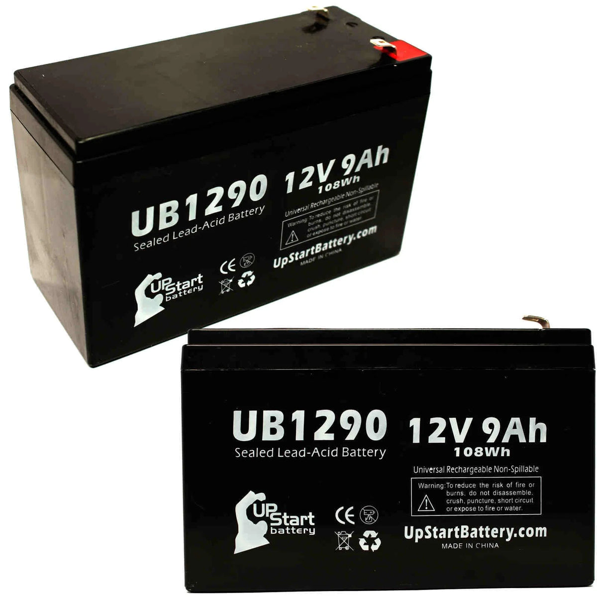 2x Pack 12V 9Ah Sealed Lead Acid Battery with F1 Terminal Adapters J1161