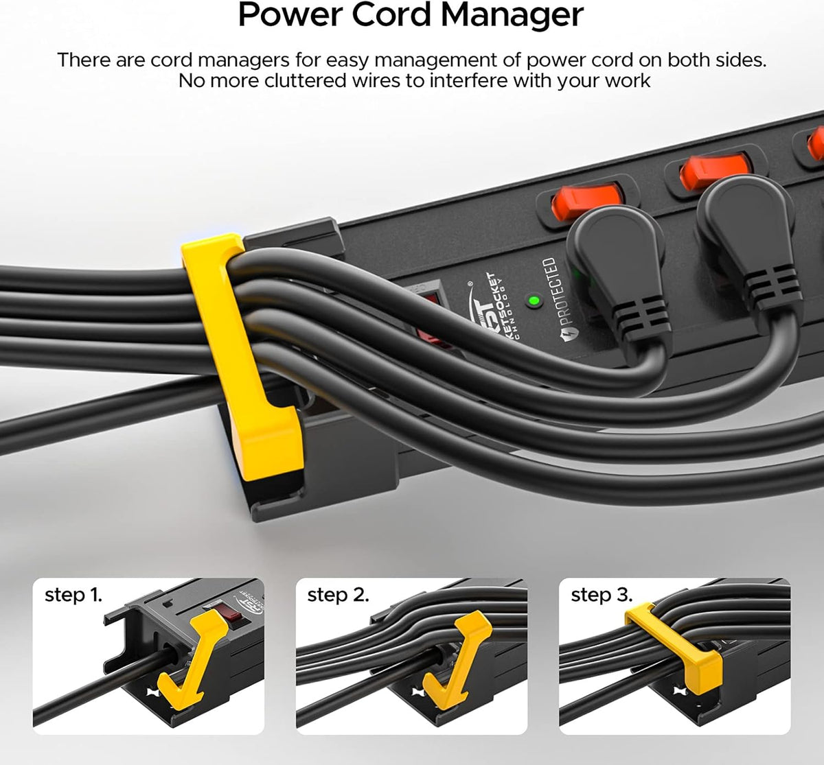 12 Outlets Surge Protector Power Strip with Individual Switches, 9FT, 1020J, 15AMP/1875W, Black, Pack of 2 Y715