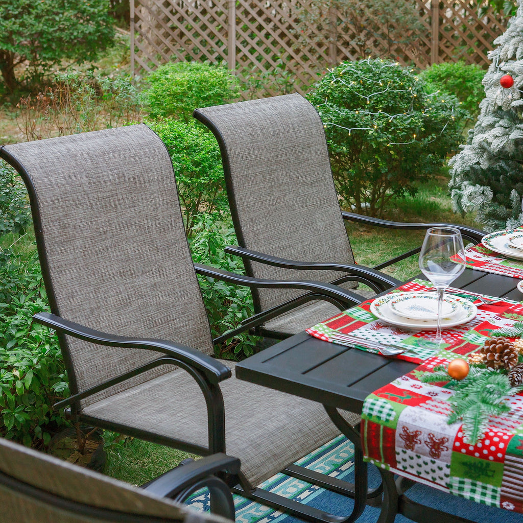 7-Piece Outdoor Patio Dining Set with 6 Rocking Chairs and 1 Metal Table V480423