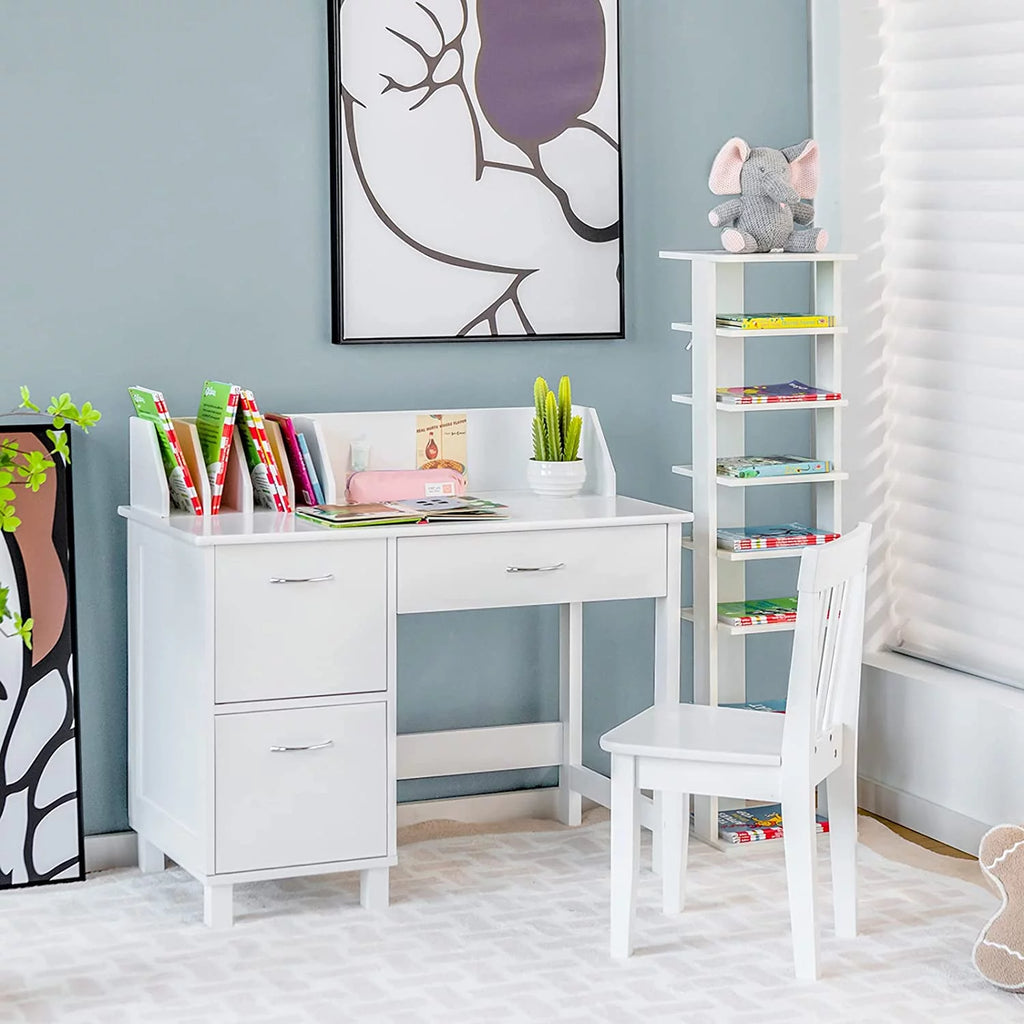 Kids Wooden Desk and Chair Set with Drawer & Storage Cabinets C368517