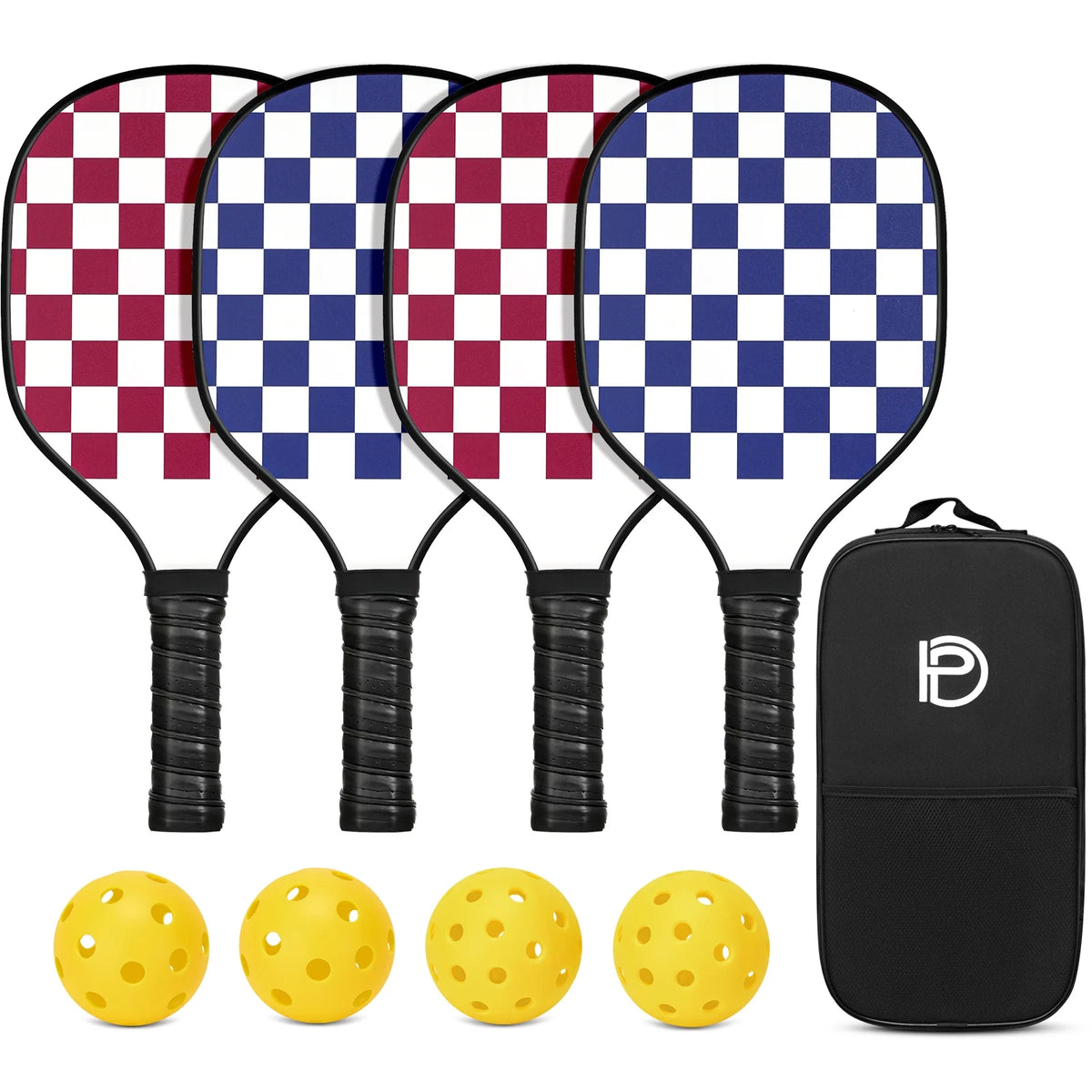 Set of 4 Wooden Pickleball Paddles with Balls and Bag Q39480