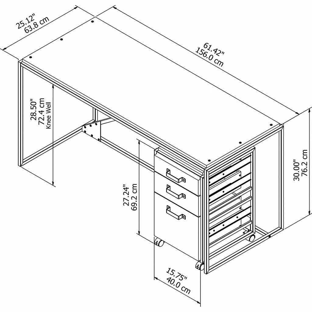 62" Industrial Writing Desk with Mobile File Cabinet N46800