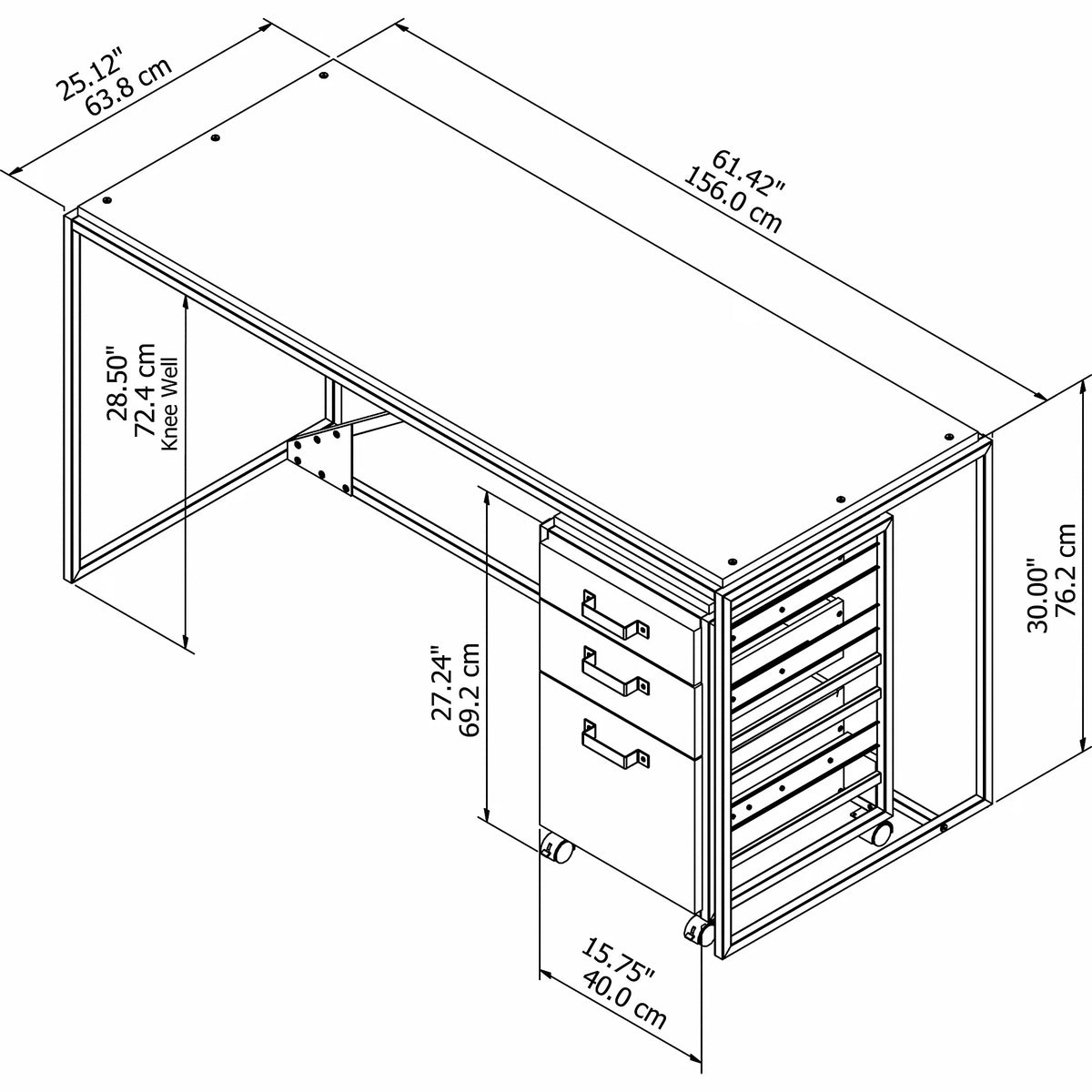 62" Industrial Writing Desk with Mobile File Cabinet N46800