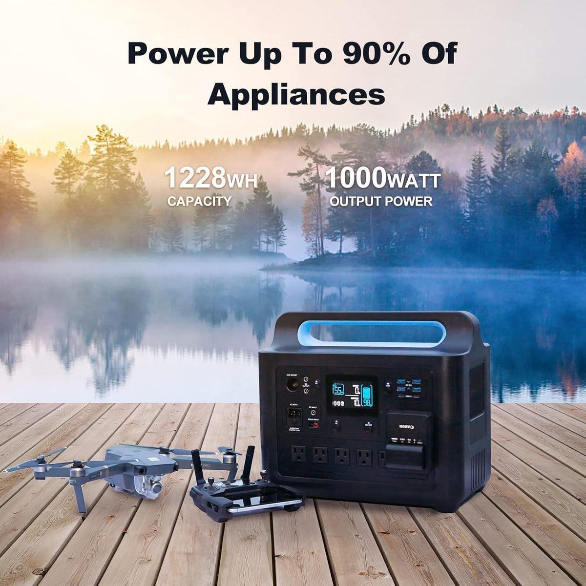 Portable Power Station 1000W, 1228Wh Capacity, 6 AC Outlets D58033