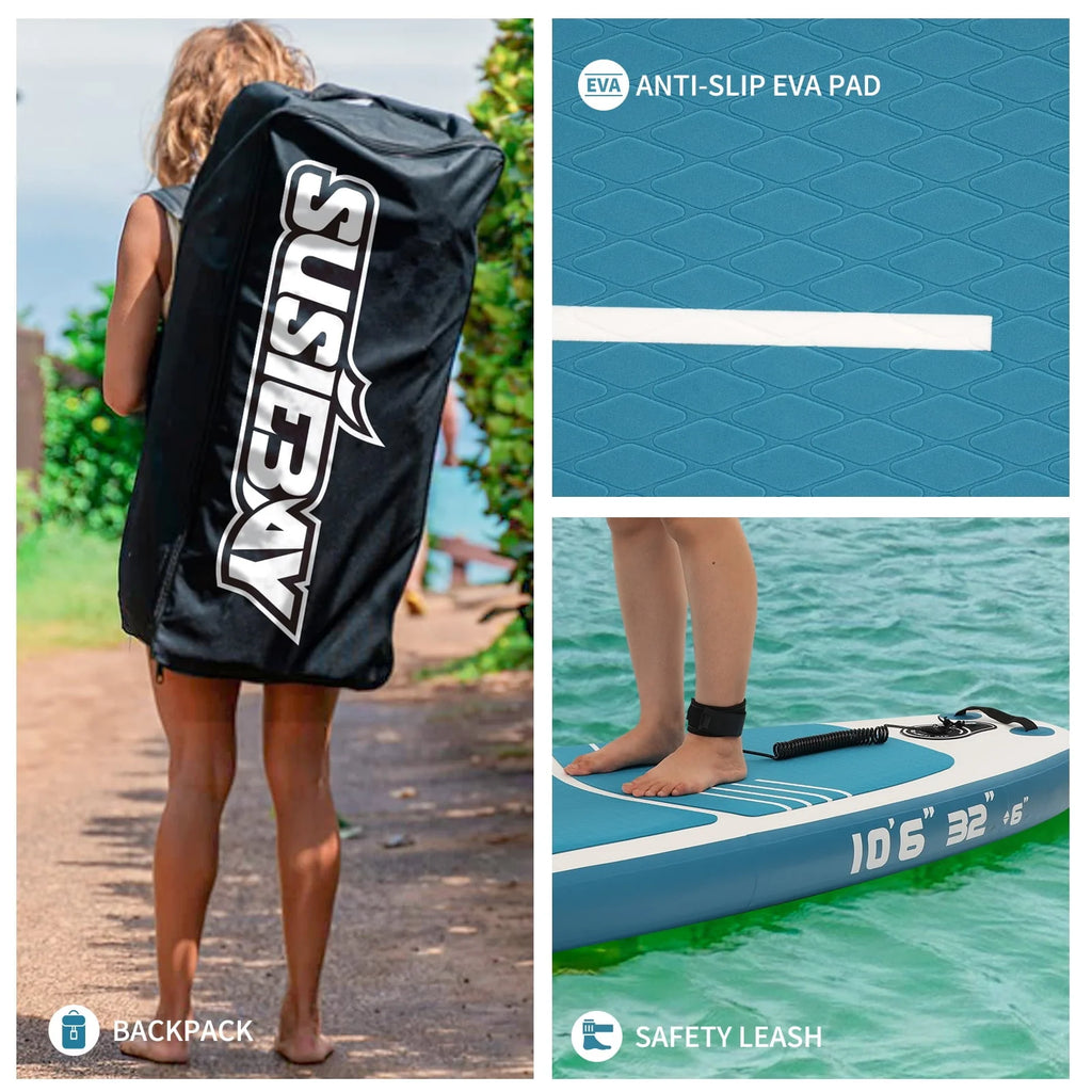 Inflatable Stand Up Paddle Board with Backpack, 10'6" 11ft Black Non-Slip Deck L188