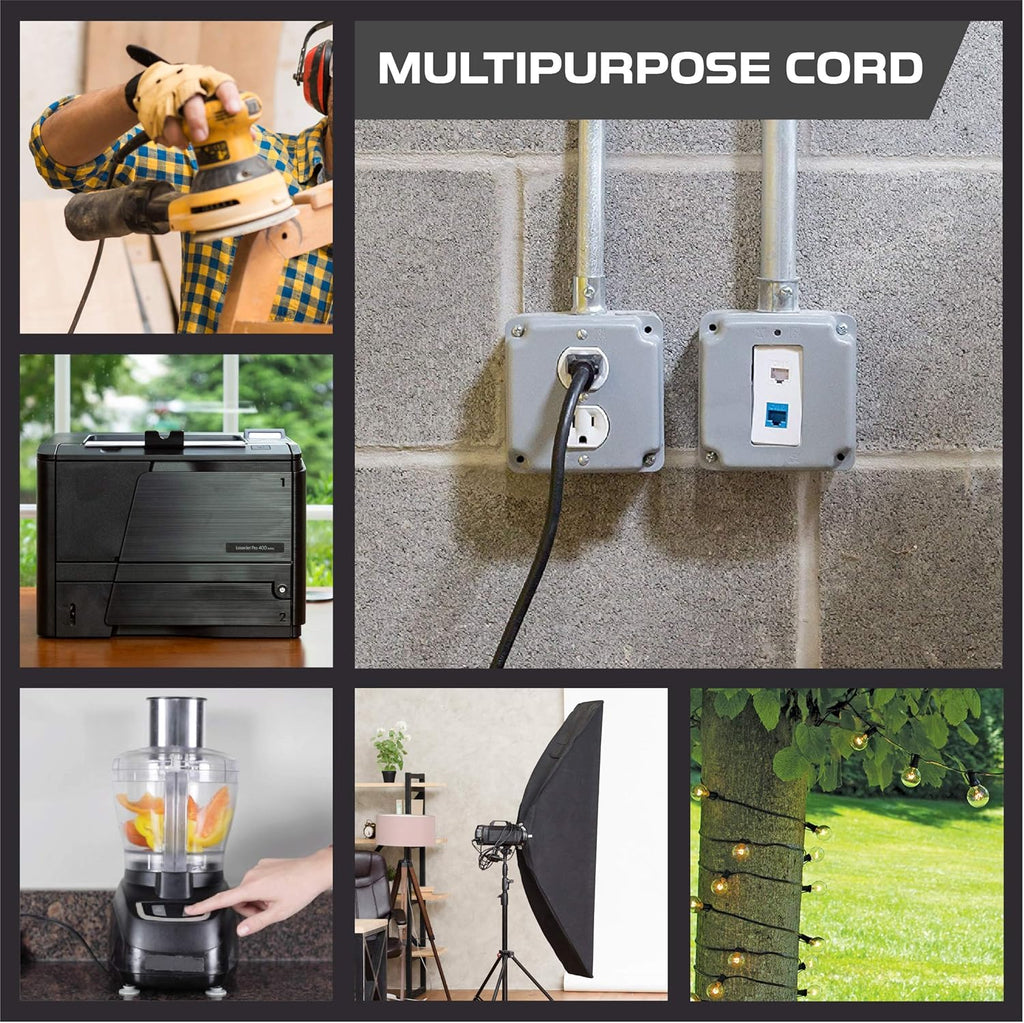Black 16/3 100 Ft Outdoor Extension Cord with 3 Prong Grounded Plug R5905