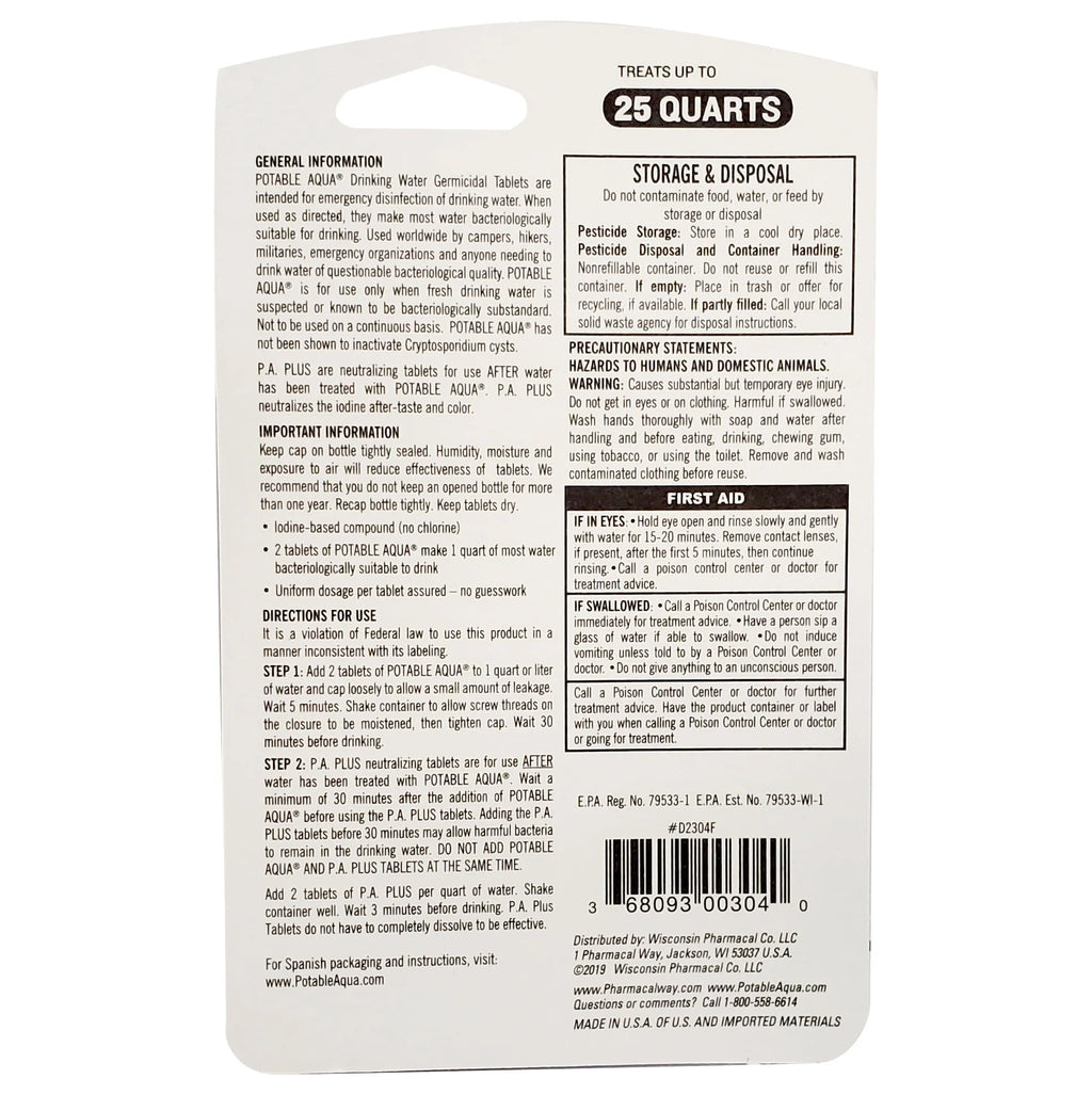 Water Purification Tablets, Two 50 Count Bottles R823562