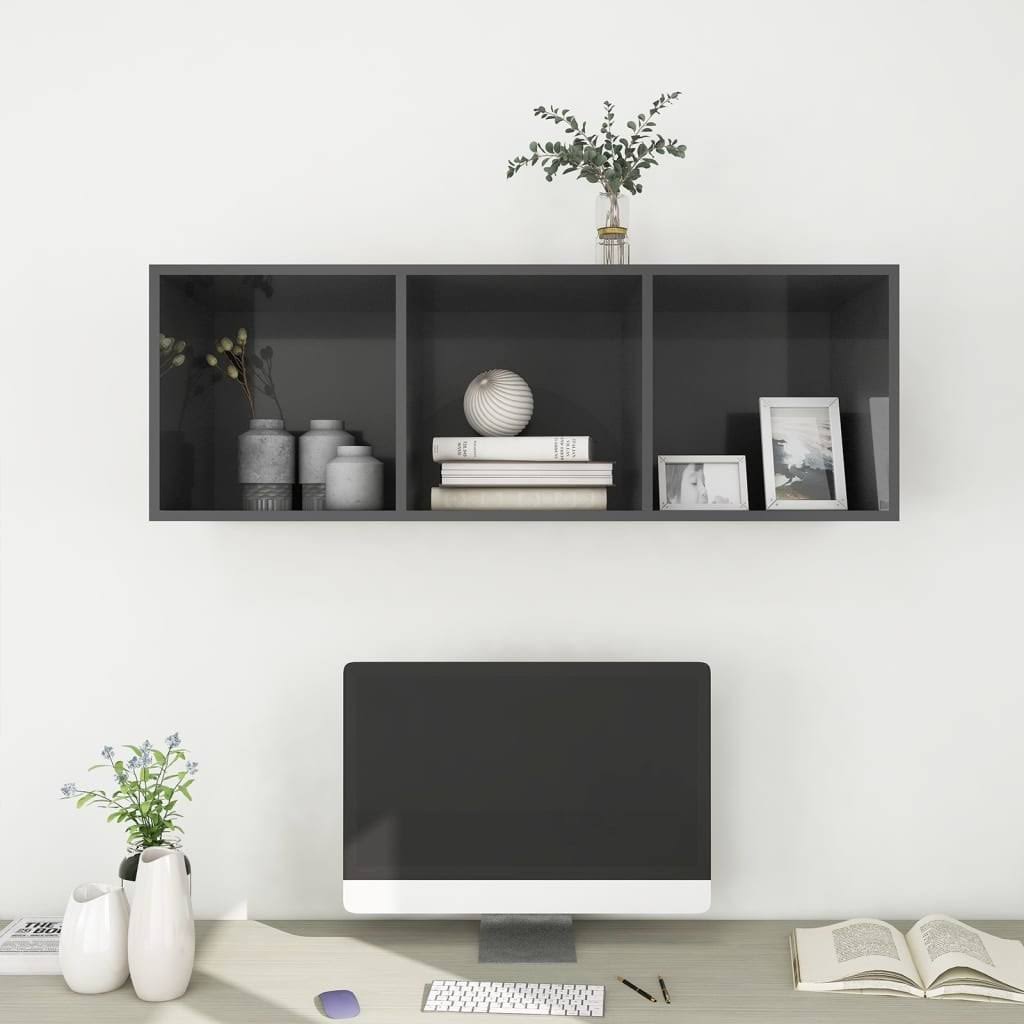 High Gloss Gray Wall-Mounted TV Cabinet Chipboard S57280