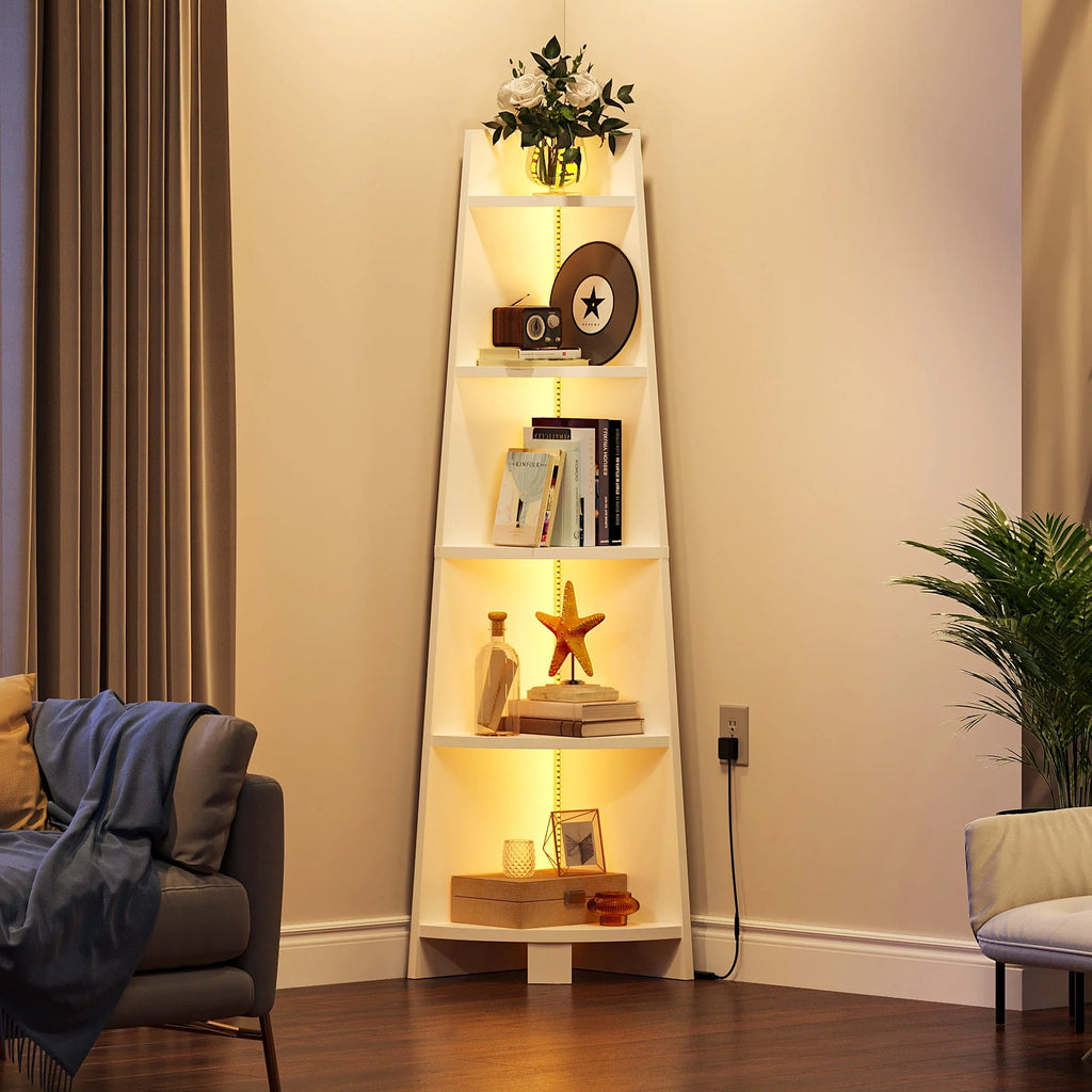 White 5 Tier Corner Shelf with Led Light C924607
