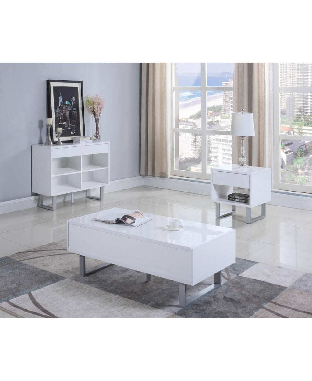 White 1-Drawer Rectangular End Table X1838