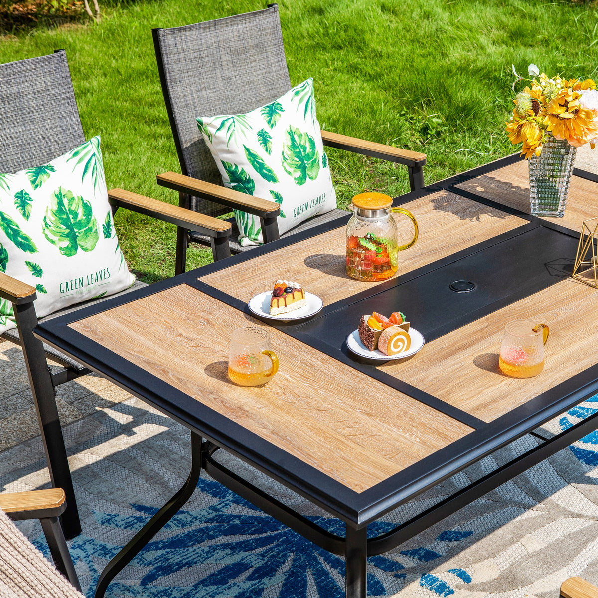 7 Pieces Outdoor Patio Dining Set with Stackable Chairs and Metal Table L82755