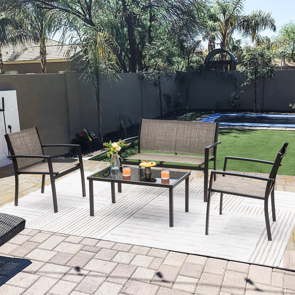 4 Pieces Textilene Patio Furniture Set with Loveseat Tea Table F73524