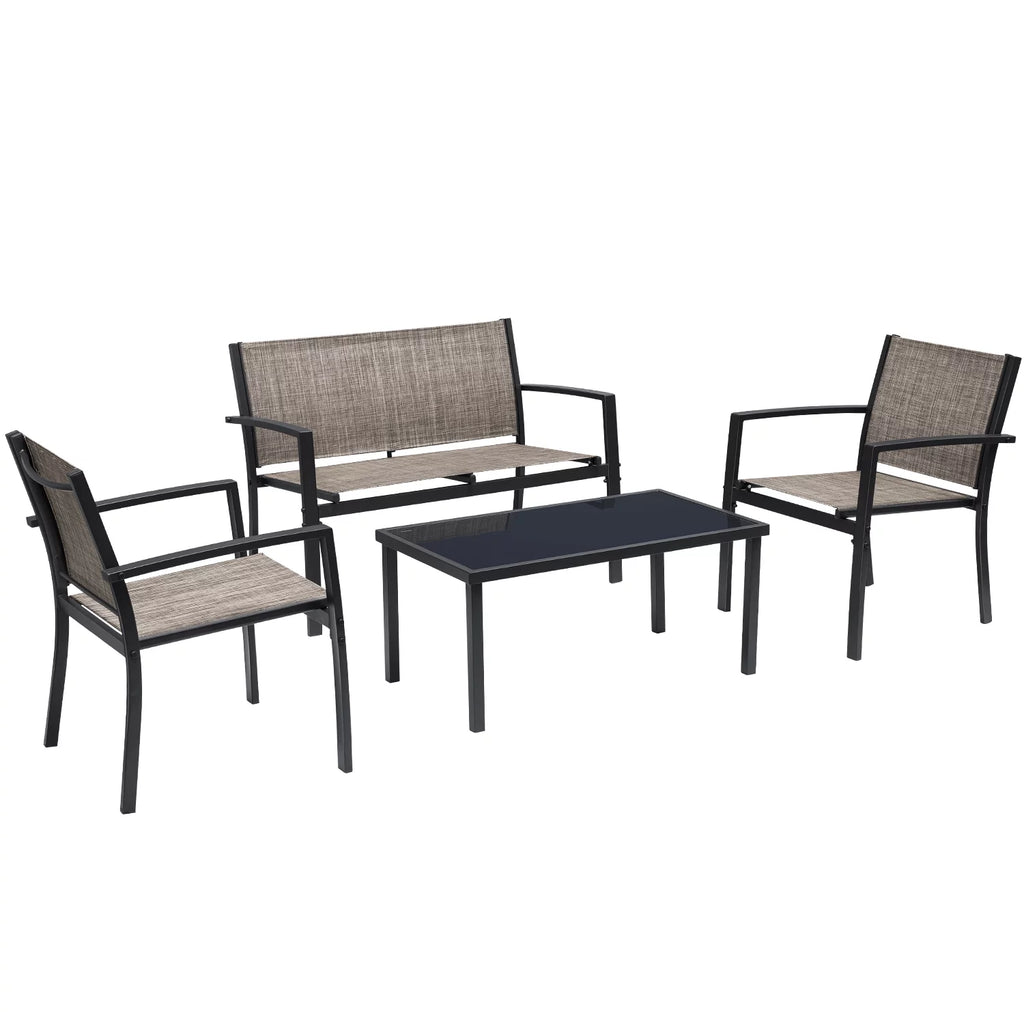4 Pieces Textilene Patio Furniture Set with Loveseat Tea Table F73524