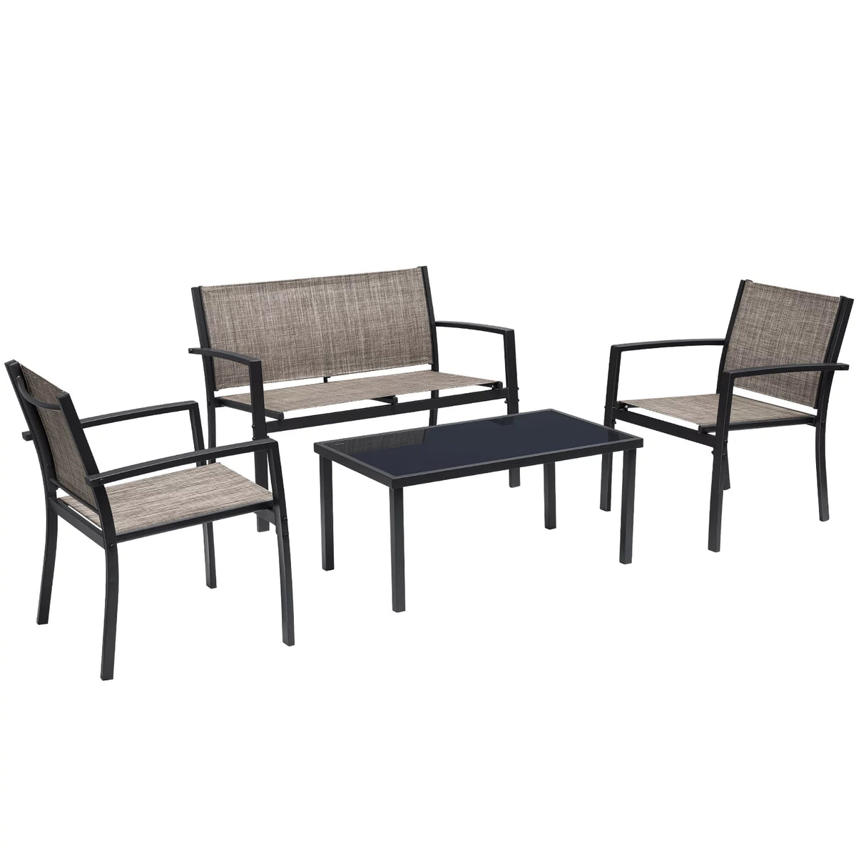 4 Pieces Textilene Patio Furniture Set with Loveseat Tea Table F73524