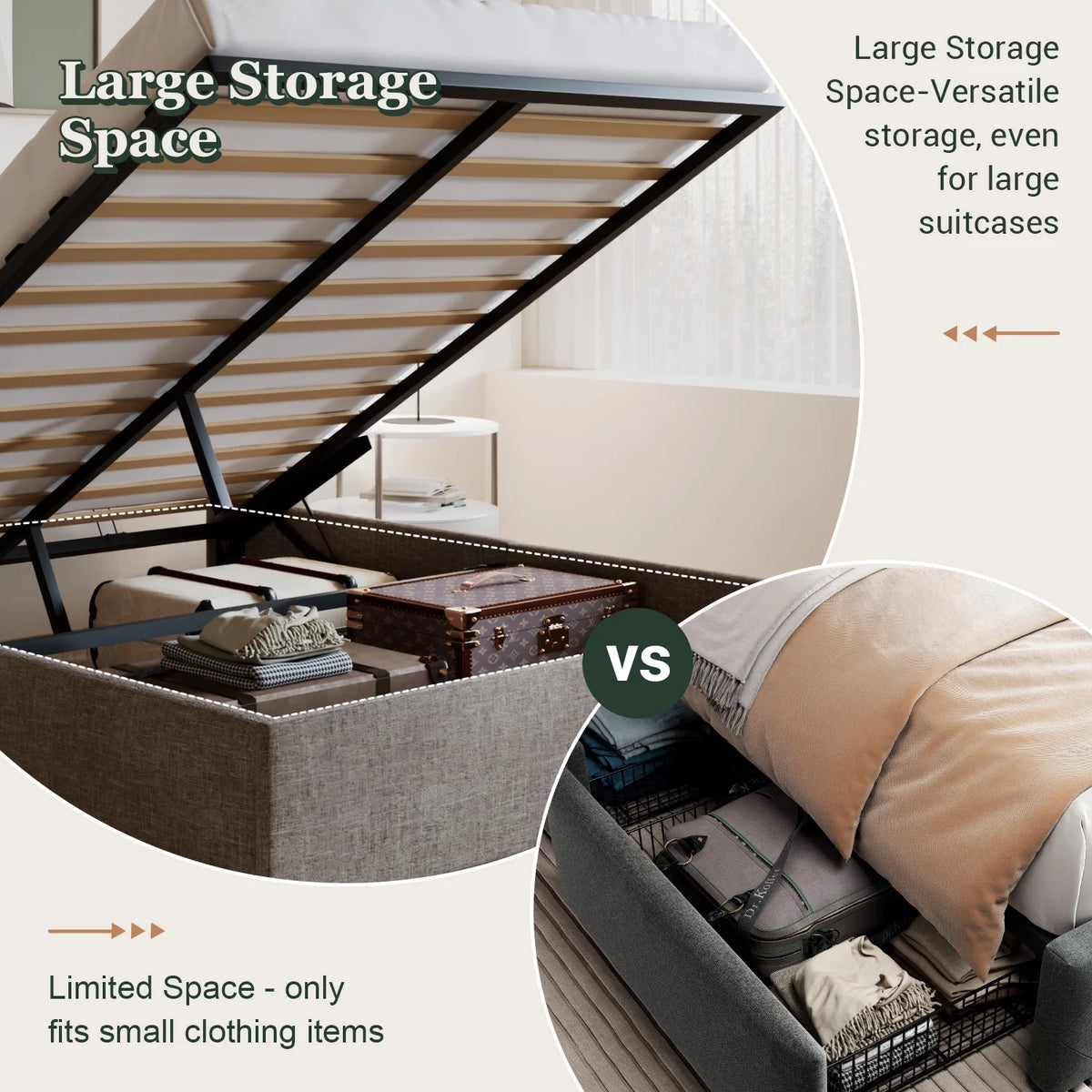 King Size Upholstered Storage Platform Bed Frame with Wingback Headboard T694866