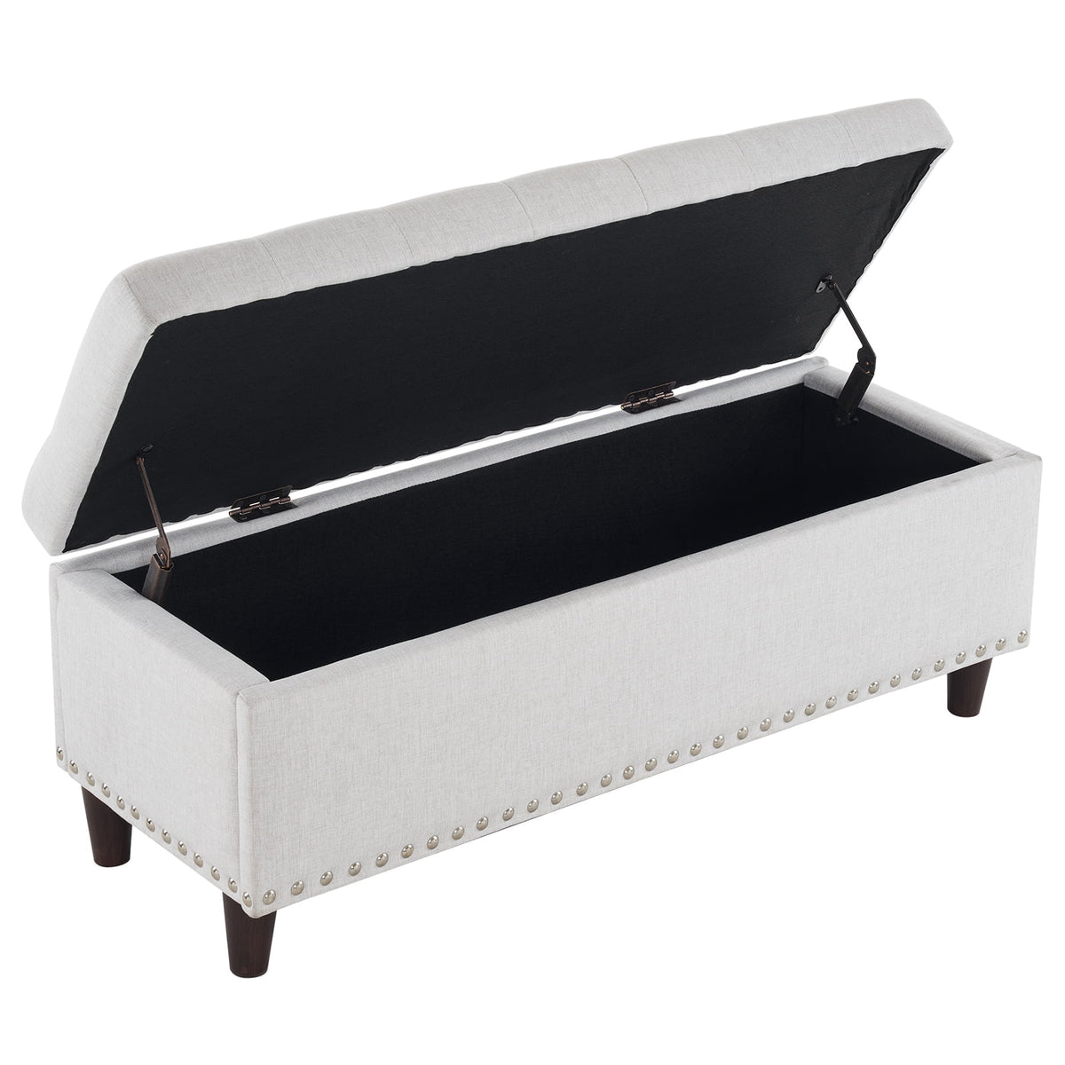 Off-White Linen Upholstered Storage Bench A228404
