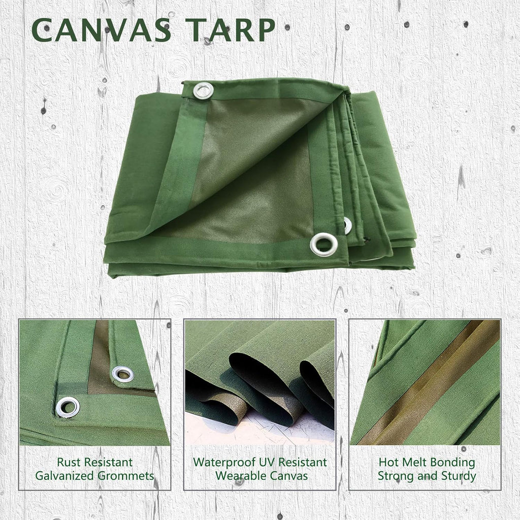 Green 6 x 8 Feet Waterproof Canvas Tarp with Rust Grommets W939