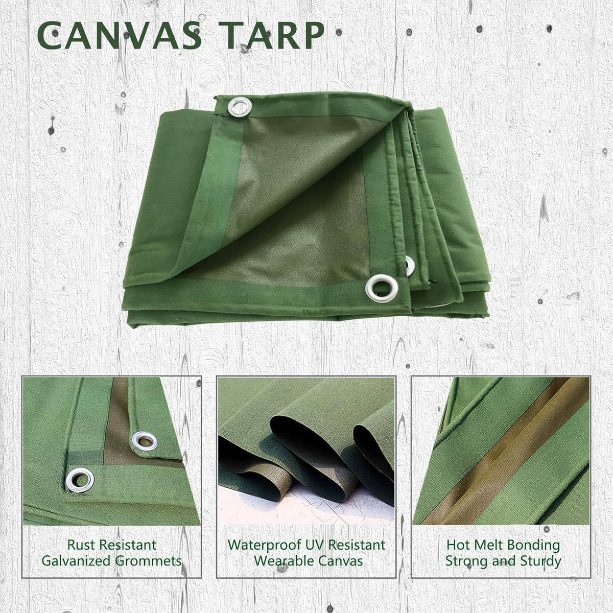 Green 6 x 8 Feet Waterproof Canvas Tarp with Rust Grommets W939