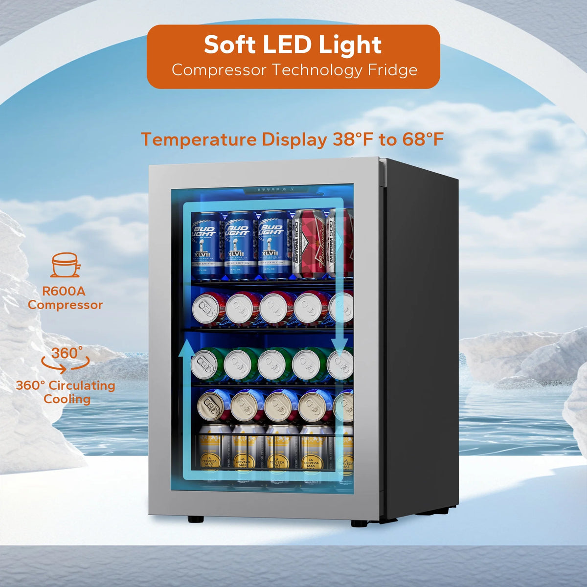 Freestanding Beverage Refrigerator Cooler, 77 Can Glass Door U16051