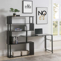 L-Shaped Corner Computer Desk with 5-Tier Bookshelf M3369
