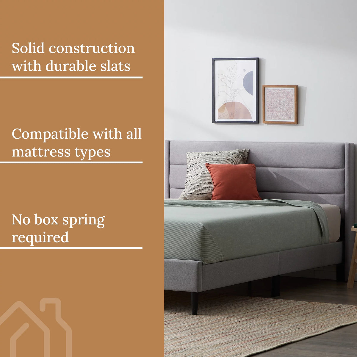 Upholstered Channeled Platform Bed, Full, Cream E498708