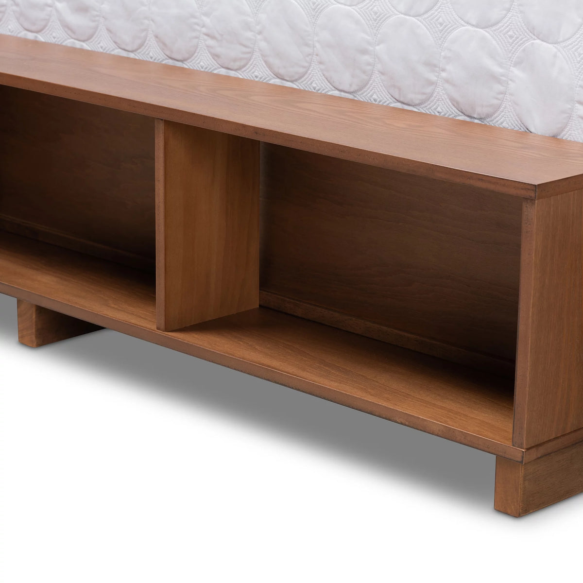 Ash Walnut Brown Wood Full Size Platform Bed with Built-In Shelves U5322