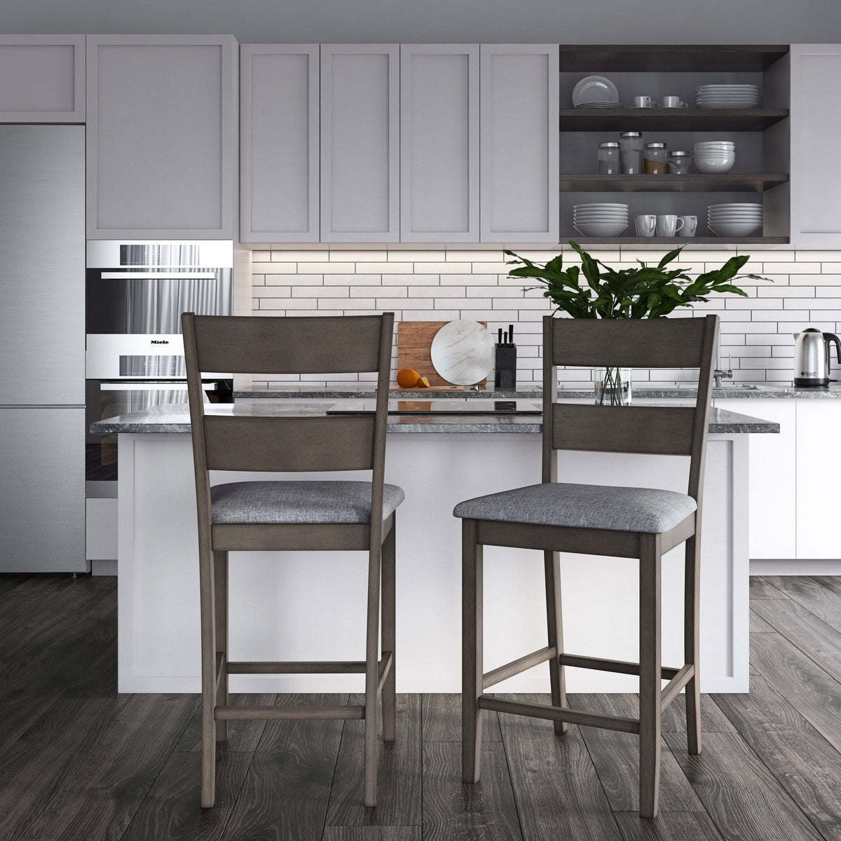 Washed Gray Counter Height Dining Chair Set of 2 B477109