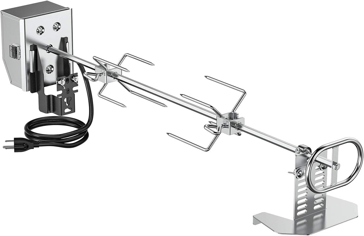 Stainless Steel Rotisserie Kit with 6 Watt 110V Electric Motor for Gas Grills, 28 × 0.35 Inch Hexagon Spit Rod Pack of 2 R8485