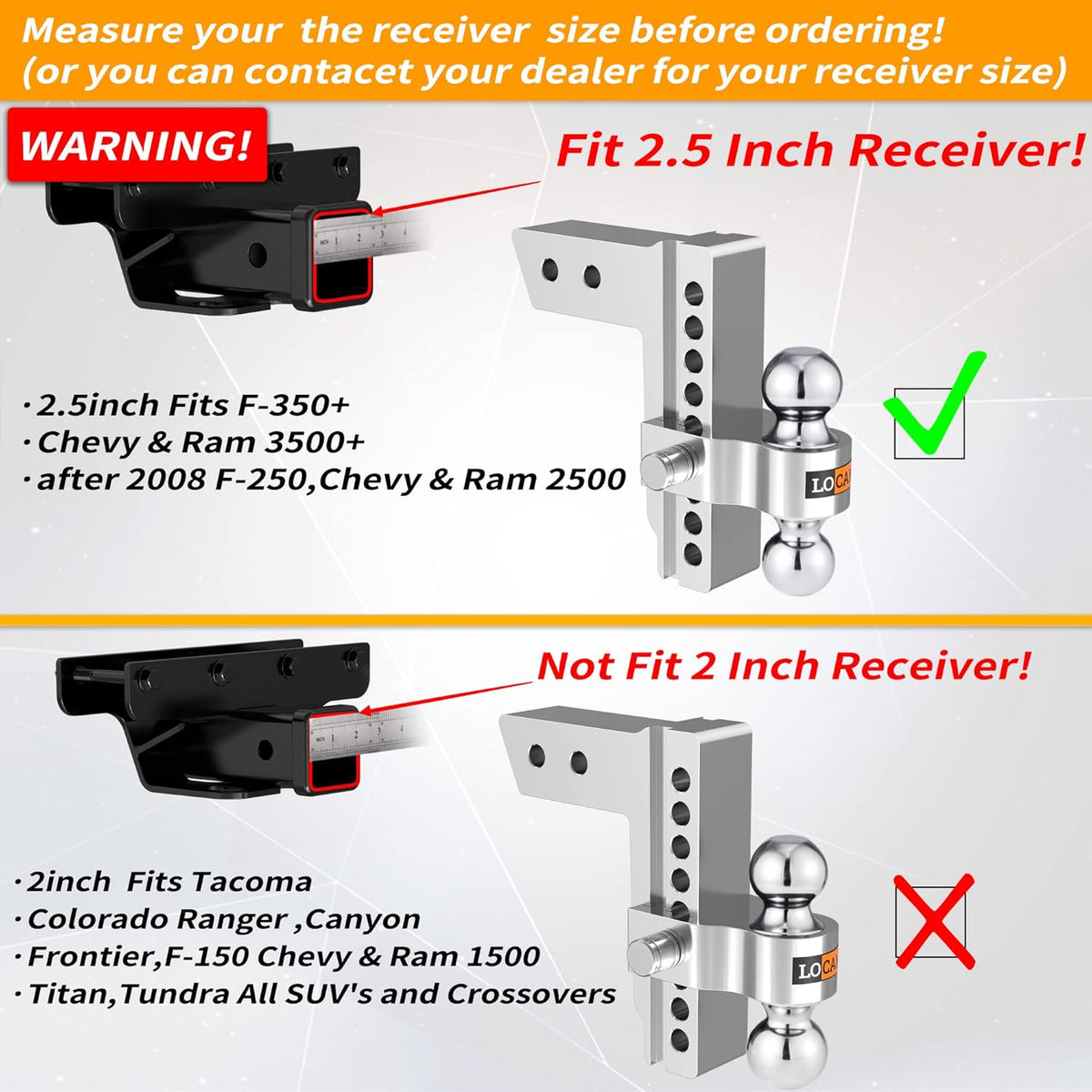 Adjustable Aluminum Trailer Hitch for 2.5-Inch Receiver, 8-Inch Drop/Rise, 18,500 LBS GTW E41579