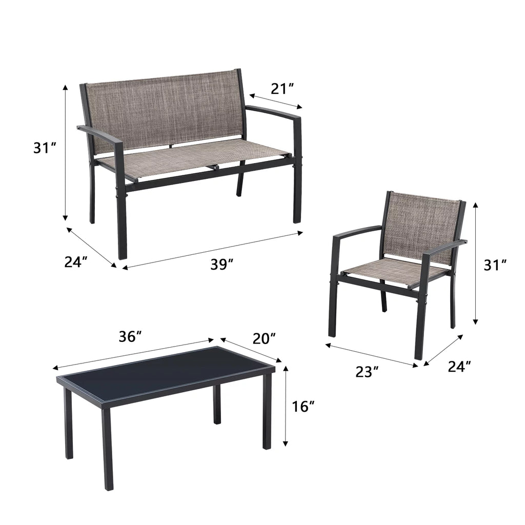 4 Pieces Textilene Patio Furniture Set with Loveseat Tea Table F73524