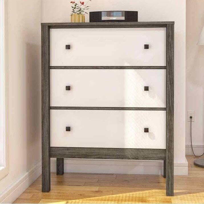 Walnut Grey White 3-Drawer Dresser N589930