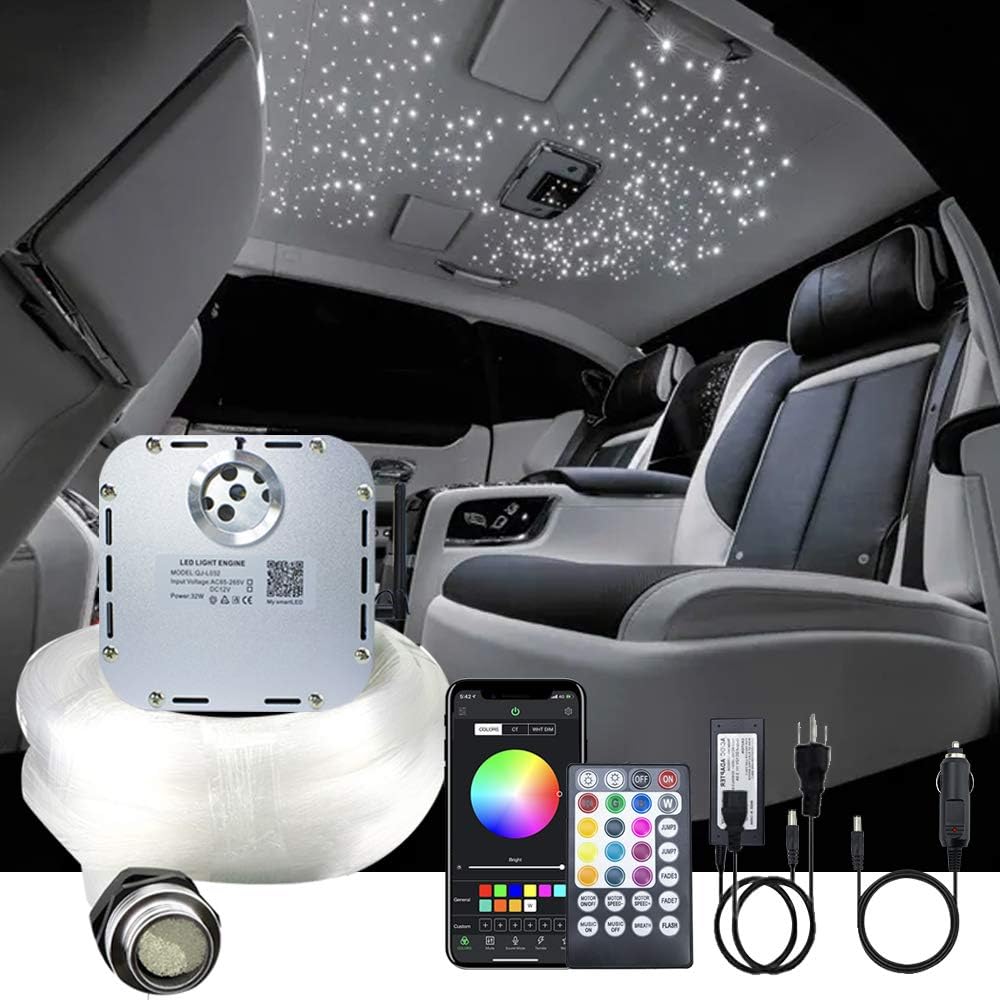 32W Dual Head Fiber Optic Lights Kit with 2000pcs 16.4ft Optical Fiber Cable and 28key Remote E8348
