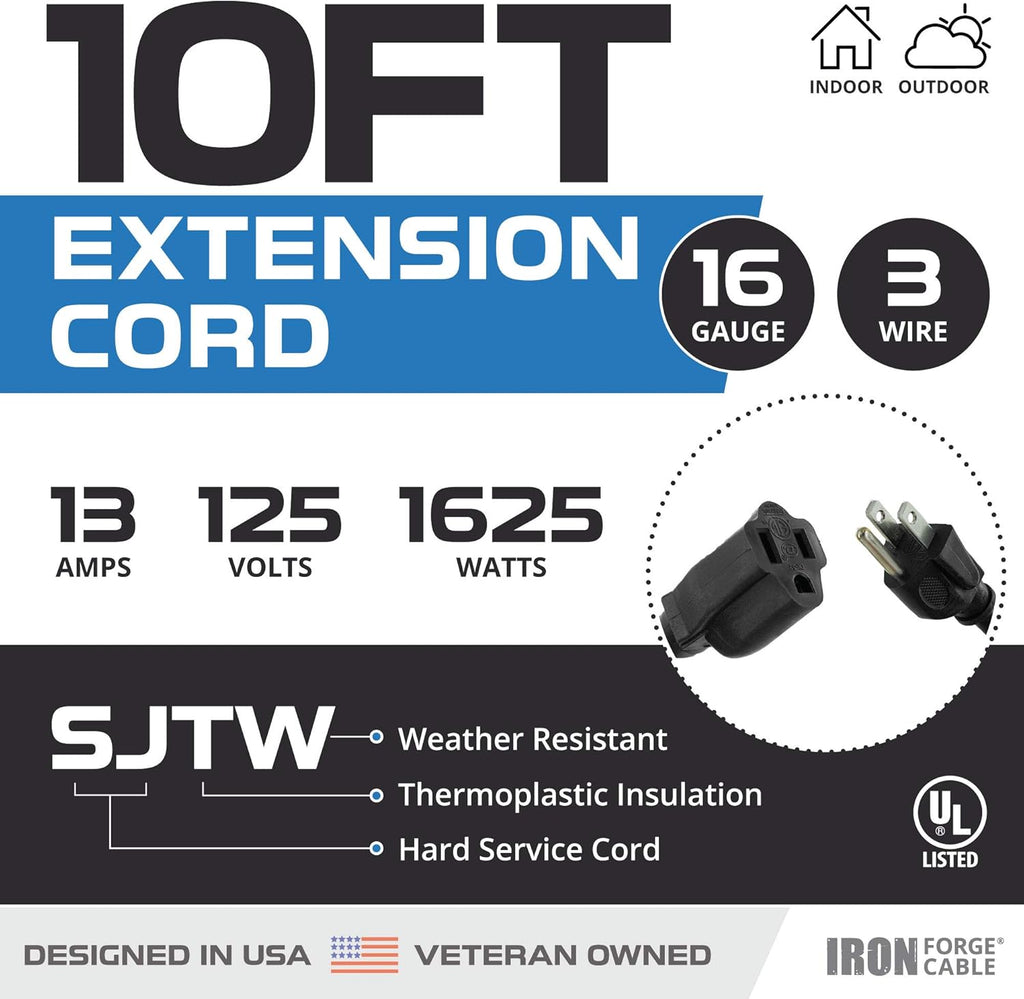 Black 16/3 100 Ft Outdoor Extension Cord with 3 Prong Grounded Plug R5905